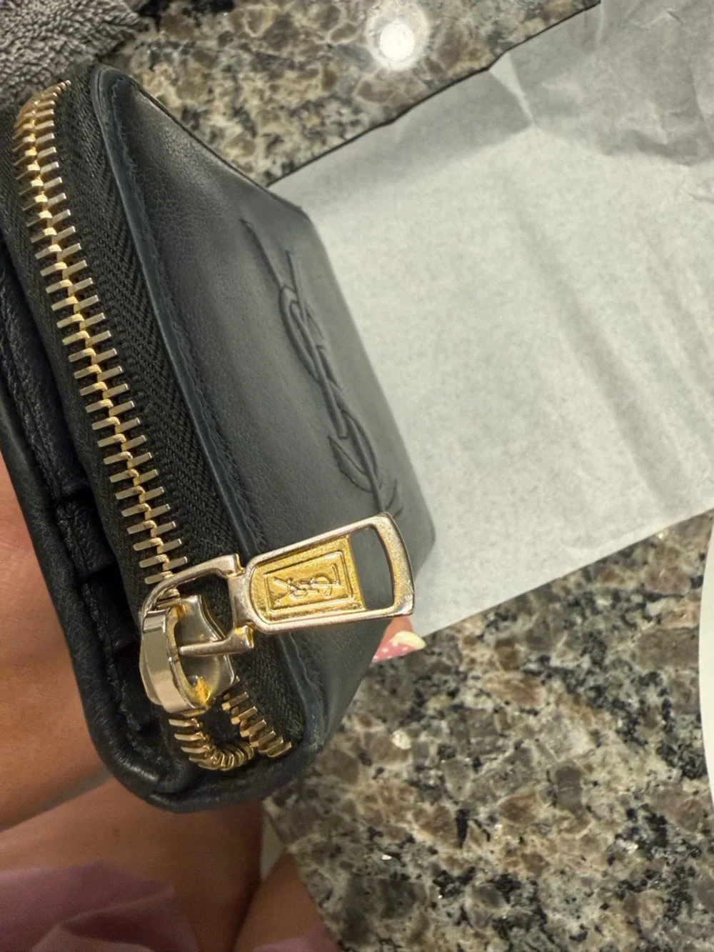 Saint Laurent Black Leather YSL Embossed Zip Wallet - Picture 3 of 9